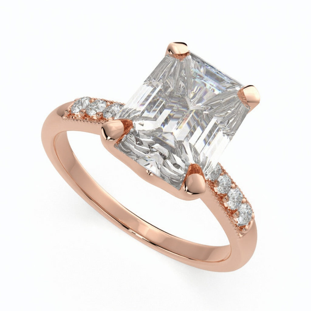 Federica 4.4 Carat Emerald Cut 4 Prong Engagement Ring
