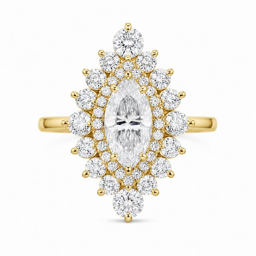 1.68 CT Marquise Cut Lab-Grown Diamond Double Halo Engagement Ring in 14K White Gold – Cathedral Shank Bridal Design