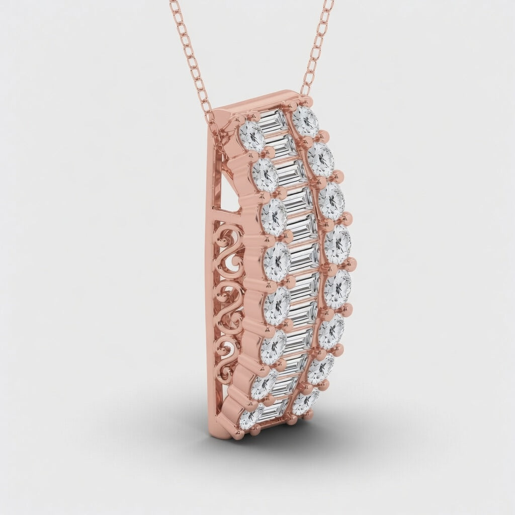 3.00 CTW Baguette and Round Lab-Grown Diamond Pendant with Adjustable Chain (D–F / VS1–VS2)