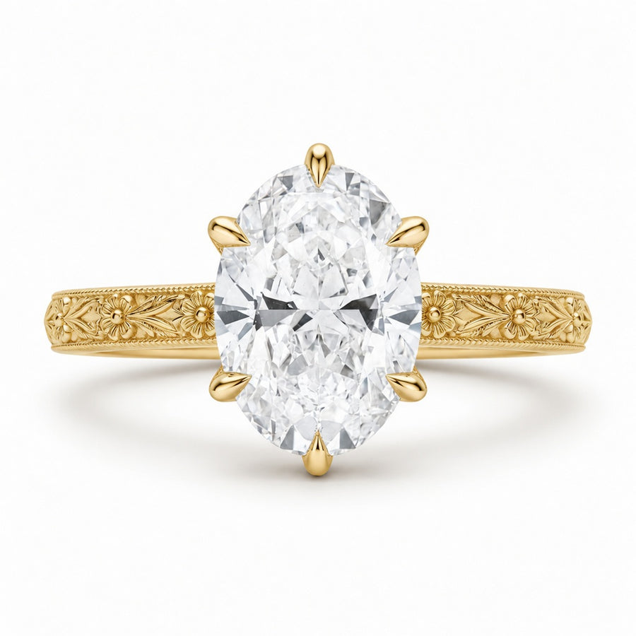 2.50 CT Oval Lab-Grown Diamond Engagement Ring in 14K White Gold – Vintage Floral Cluster Design with Marquise Side Stones