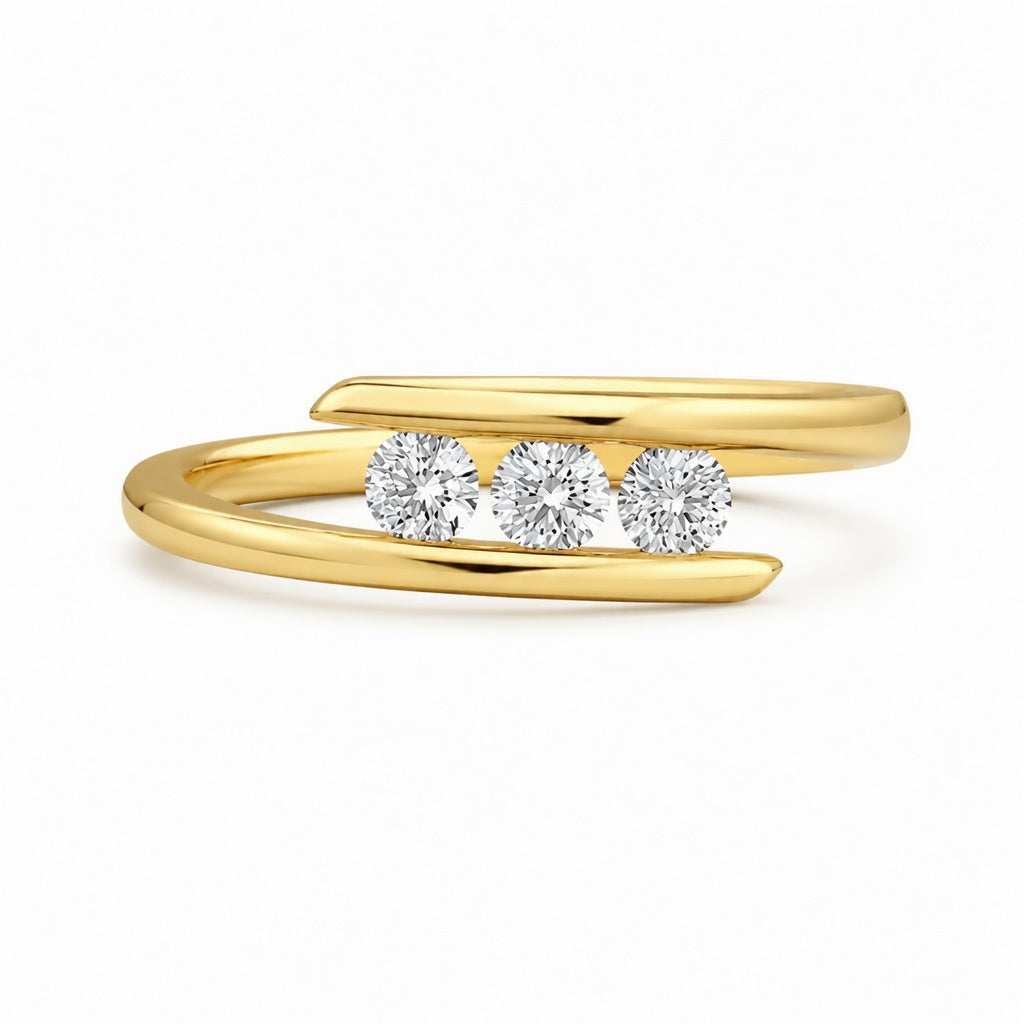 1.00 CT Round Lab-Grown Diamond Three-Stone Bypass Ring in 14K White Gold – Custom Wedding Gift Design