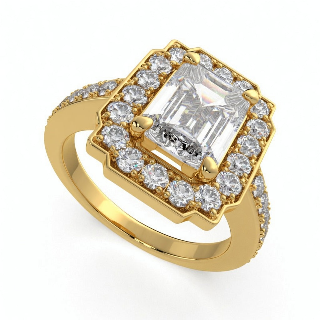 Amalia 2.5 Carat Emerald Cut Halo Pave Engagement Ring