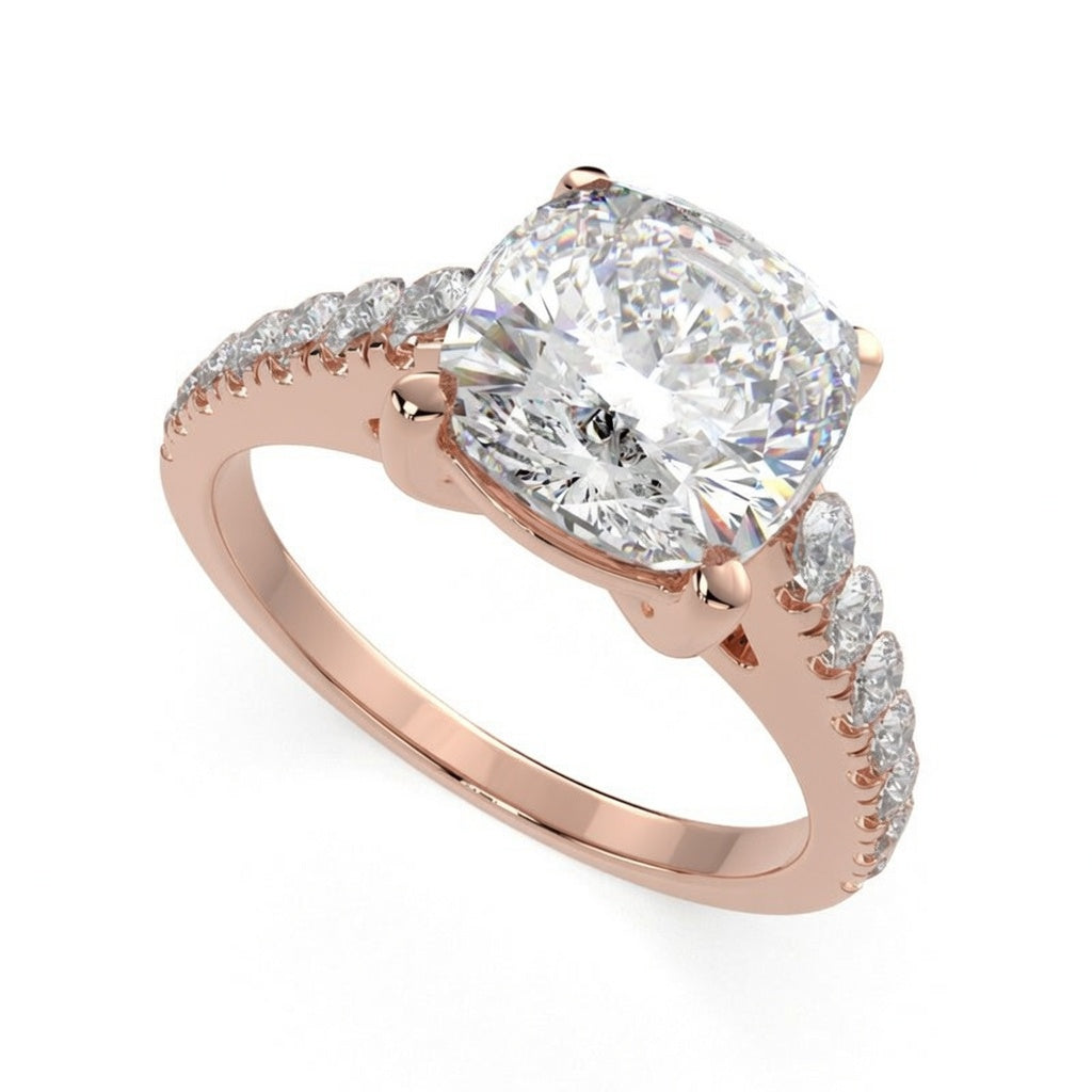 Karina 3.3 Carat Cushion Cut Pave 6 Prong Engagement Ring