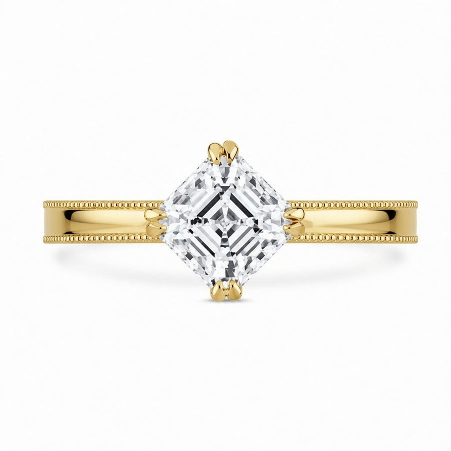 2.00 CT Asscher Cut Lab-Grown Diamond Engagement Ring in 14K White Gold – Milgrain Double Claw Prong Art Deco Design