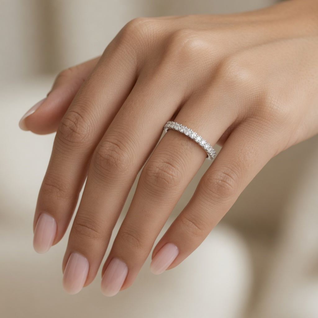 1.00 CT Lab-Grown Diamond Half Eternity Ring in 14K White Gold (D–F / VS1–VS2)