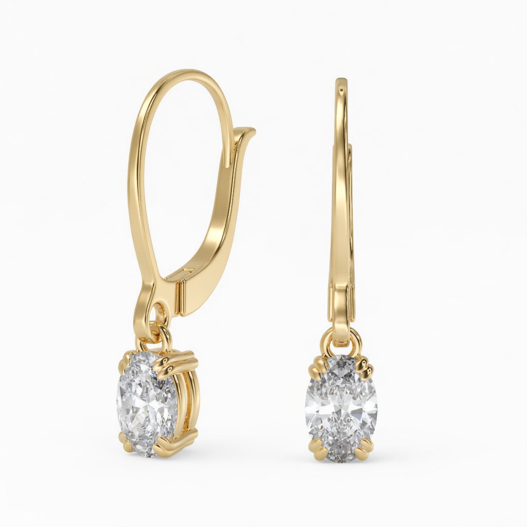 1.5 Ct Oval Cut Double Prong Diamond Earrings VS1 D Leverback 14k