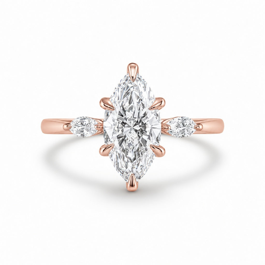 3.00 CT Marquise Lab-Grown Diamond Three-Stone Engagement Ring in 14K White Gold – Anniversary Trilogy Design