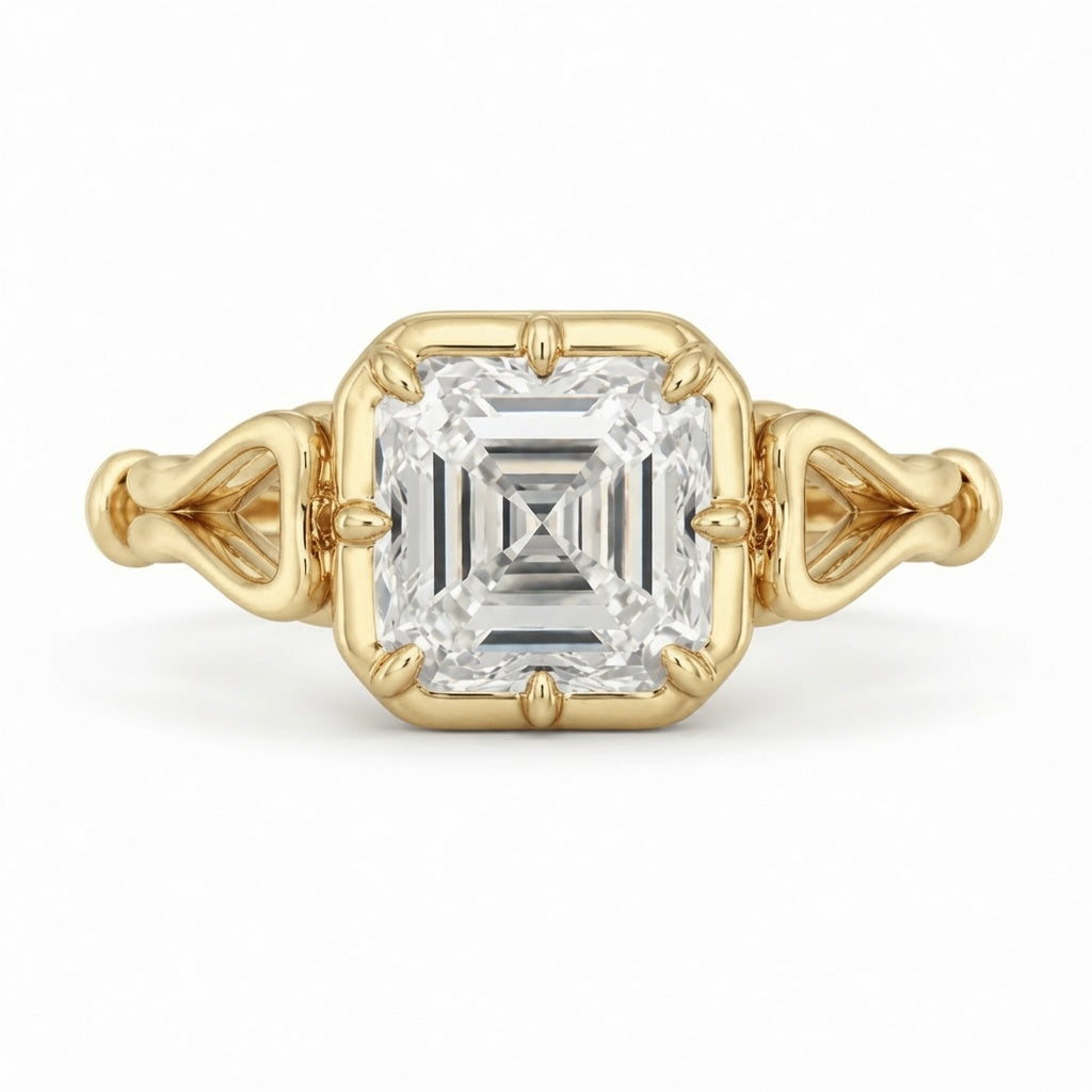 3.50 CT Asscher Cut Lab-Grown Diamond Solitaire Engagement Ring in 14K White Gold – Georgian Button Back Design | IGI Certified