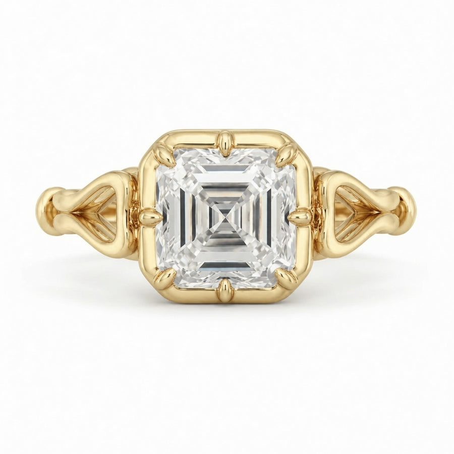 3.50 CT Asscher Cut Lab-Grown Diamond Solitaire Engagement Ring in 14K White Gold – Georgian Button Back Design | IGI Certified