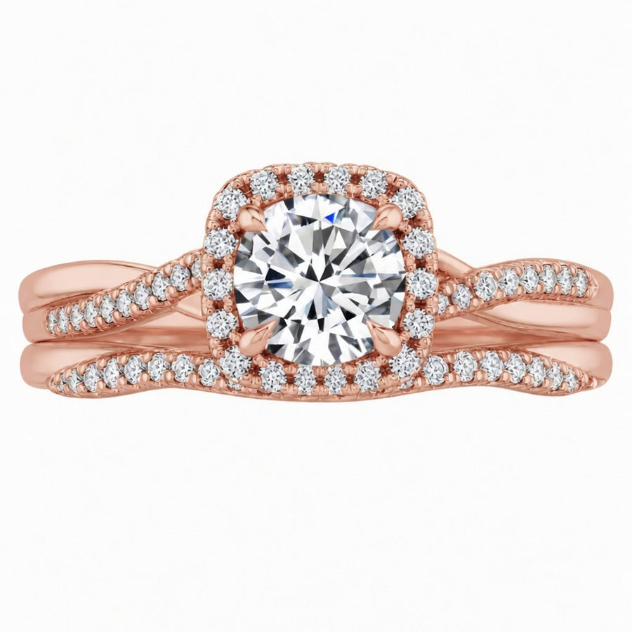 3.00 CT Petite Twisted Vine Halo Lab-Grown Diamond 2PCS Bridal Set in 14K White Gold – Nature Inspired Matching Wedding Ring Design