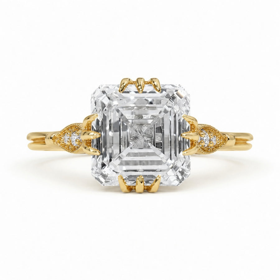 4.50 CT Asscher Cut Lab-Grown Diamond Engagement Ring in 14K White Gold – IGI Certified Vintage Triple Prong Statement Ring with Side Diamonds