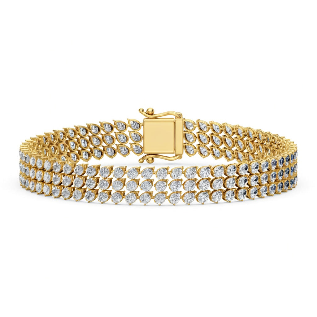 12.28 Carat Pear Cut Diamond Tennis Bracelet VS1 D F White Gold 14k