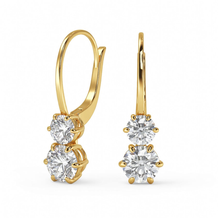 3 Ct Round Cut 6 Prong Stacked Diamond Earrings VS1 D Leverback