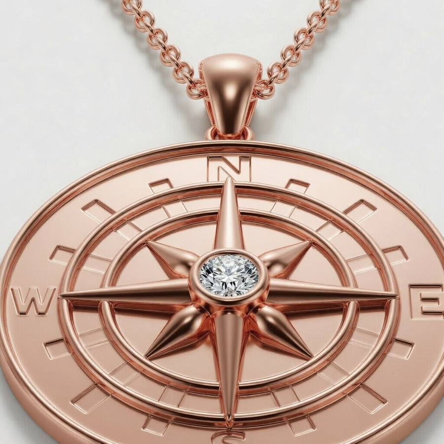 14K White Gold Compass Lab-Grown Diamond Pendant (1.10 CTW – D–F / VS1–VS2)
