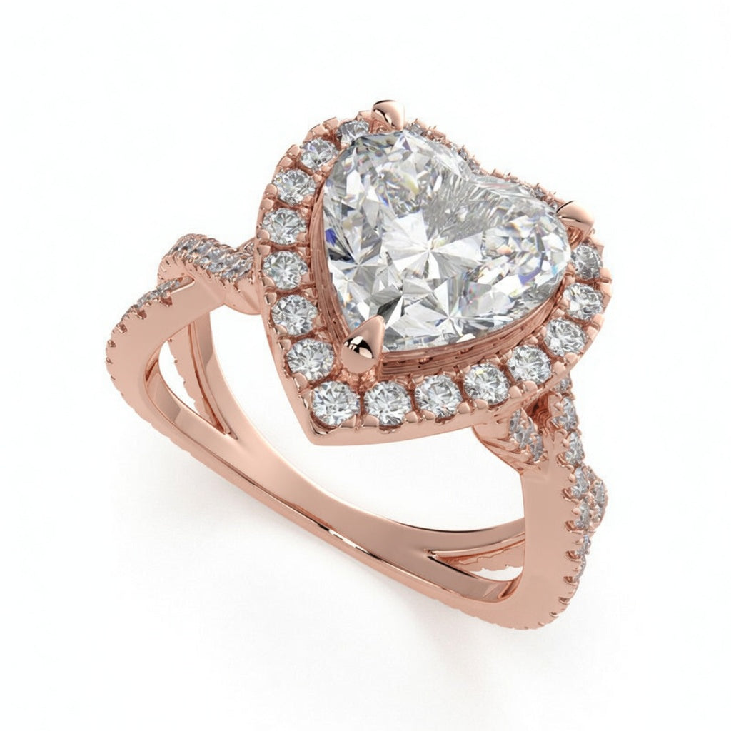 Ophelia 3.35 Carat Heart Cut Pave Halo Split Shank Engagement Ring