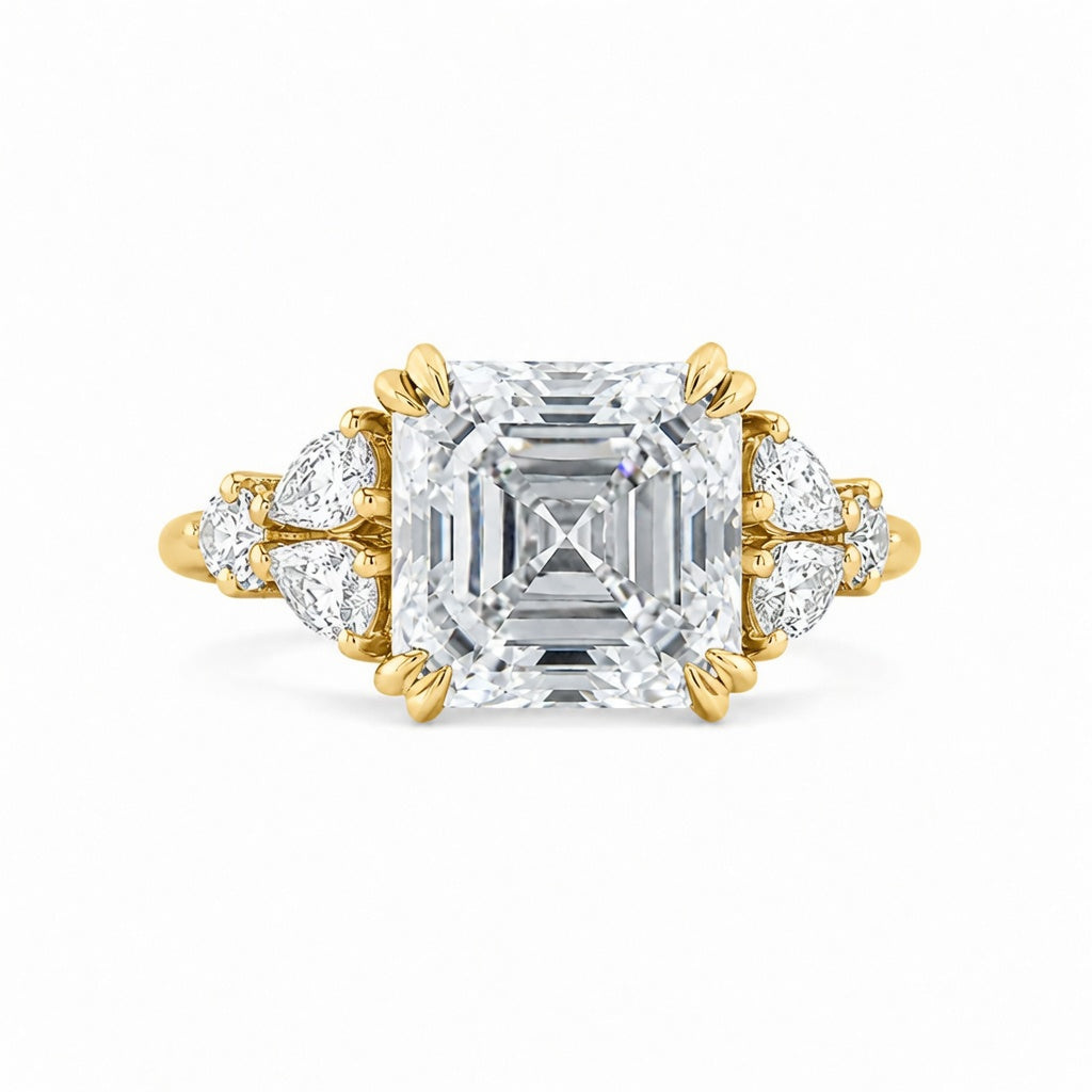 4.00 CT Asscher Cut Lab-Grown Diamond Engagement Ring in 14K White Gold – Side Stone Wedding Band Design