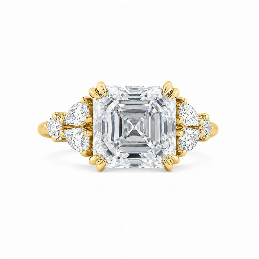 4.00 CT Asscher Cut Lab-Grown Diamond Engagement Ring in 14K White Gold – Side Stone Wedding Band Design