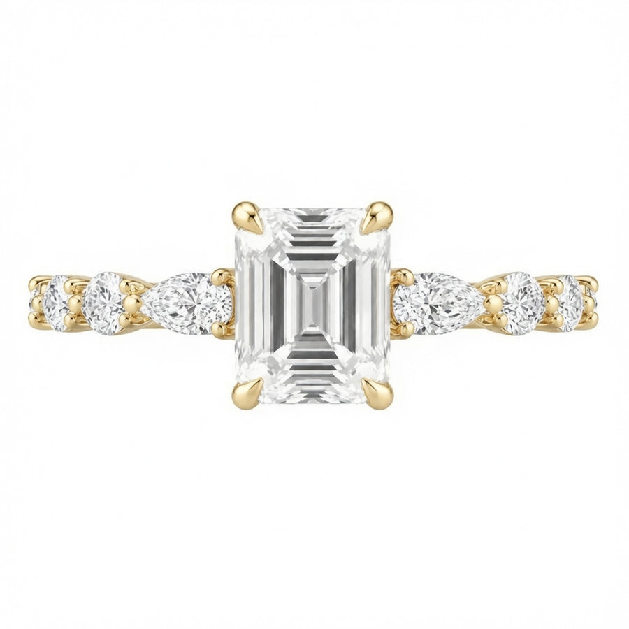 3.00 CT Asscher Cut Lab-Grown Diamond Three Stone Engagement Ring in 14K White Gold – Marquise & Round Side Stone Design