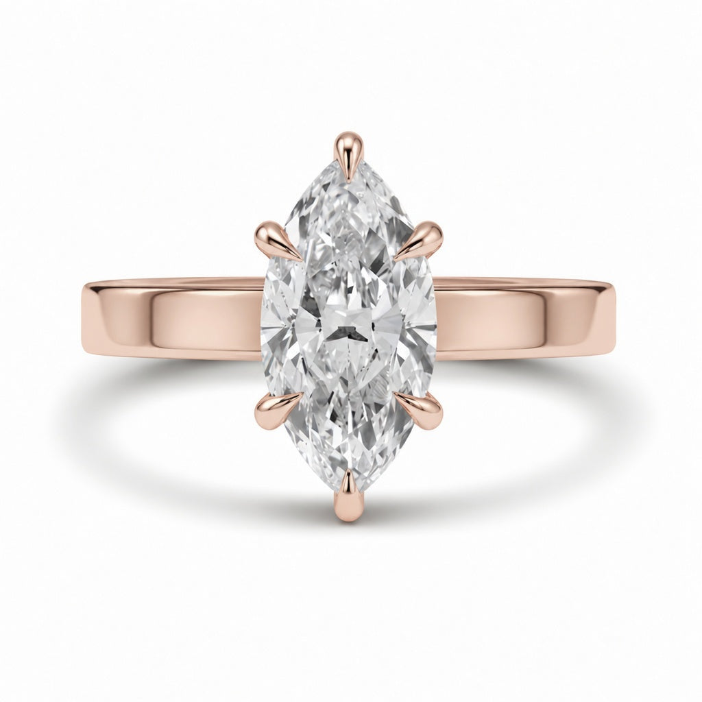 3.30 CT Marquise Lab-Grown Diamond Hidden Halo Engagement Ring in 14K White Gold – Wide Band Design | IGI Certified