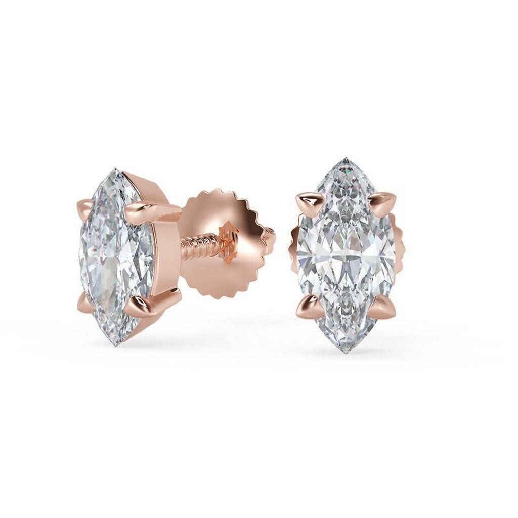 2 Ct Marquise Cut Basket Stud Diamond Earrings VS1 D Screw Back