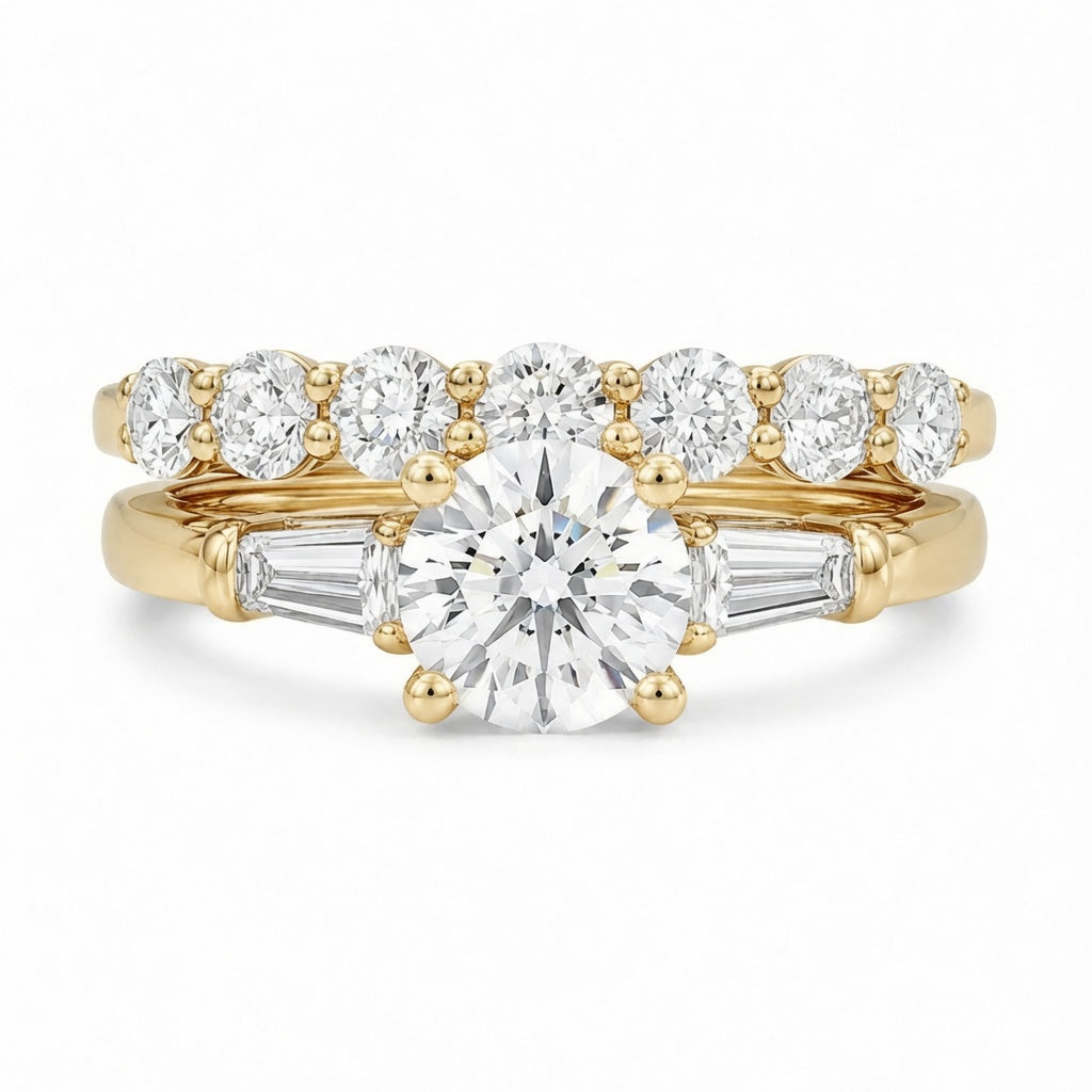 2.00 CT Round Cut Lab-Grown Diamond 3PCS Bridal Set in 14K White Gold – Brilliant Cut Trio Wedding Ring Design