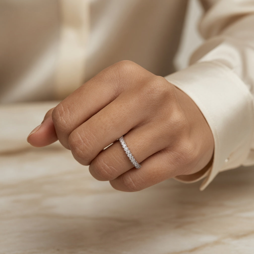 1.00 CT Lab-Grown Diamond Half Eternity Ring in 14K White Gold (D–F / VS1–VS2)
