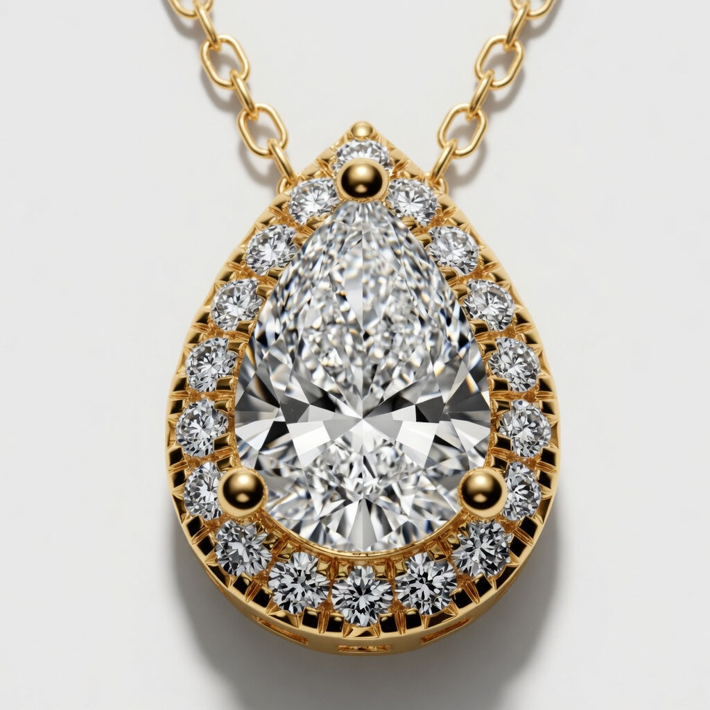 1.20 CTW Pear Lab-Grown Diamond Halo Pendant with Adjustable Chain (D–F / VS1–VS2)