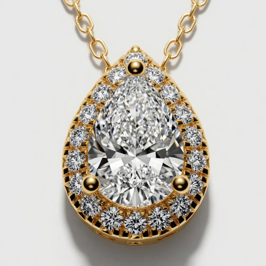 1.20 CTW Pear Lab-Grown Diamond Halo Pendant with Adjustable Chain (D–F / VS1–VS2)