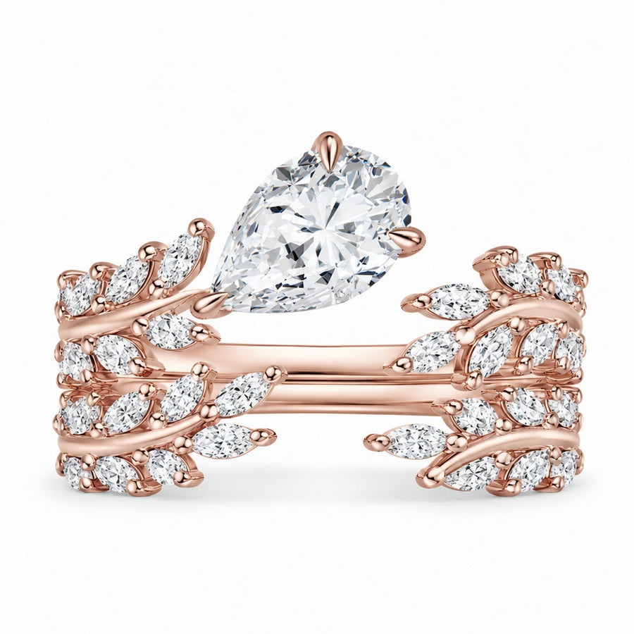 2.00 CT Sweeping Ivy Pear Lab-Grown Diamond 2PCS Bridal Set in 14K White Gold – Nature Inspired Vine Wedding Ring Design