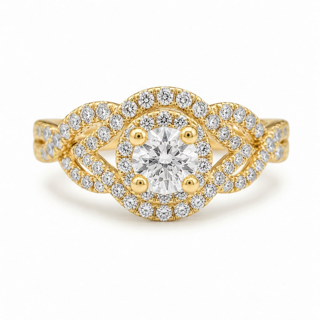 2.00 CT Round Lab-Grown Diamond Double Halo Engagement Ring in 14K White Gold – Twisted Bridal Design