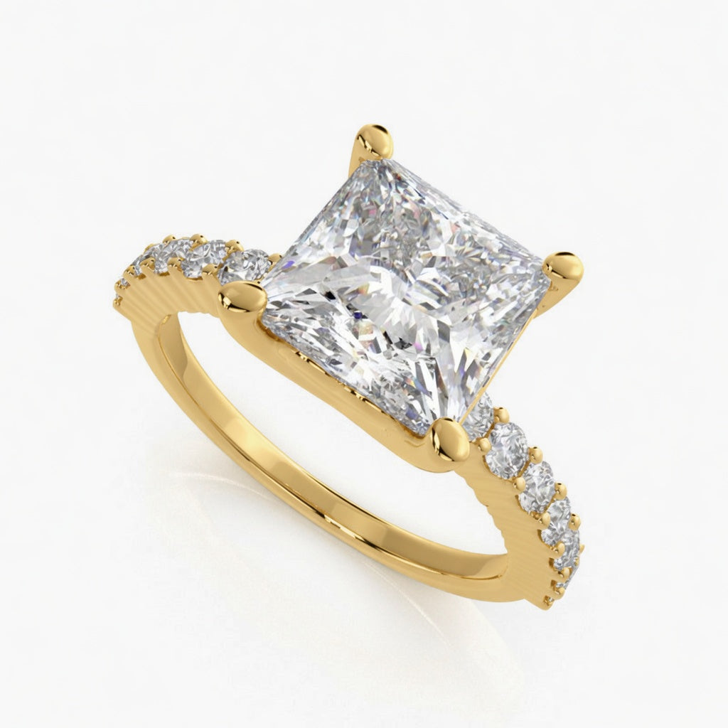 Lavinia 2.35 Carat Princess Cut Side Stone 4 Prong Engagement Ring
