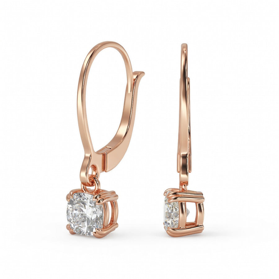 4 Ct Cushion Cut Double Prong Diamond Earrings VS1 D Leverback