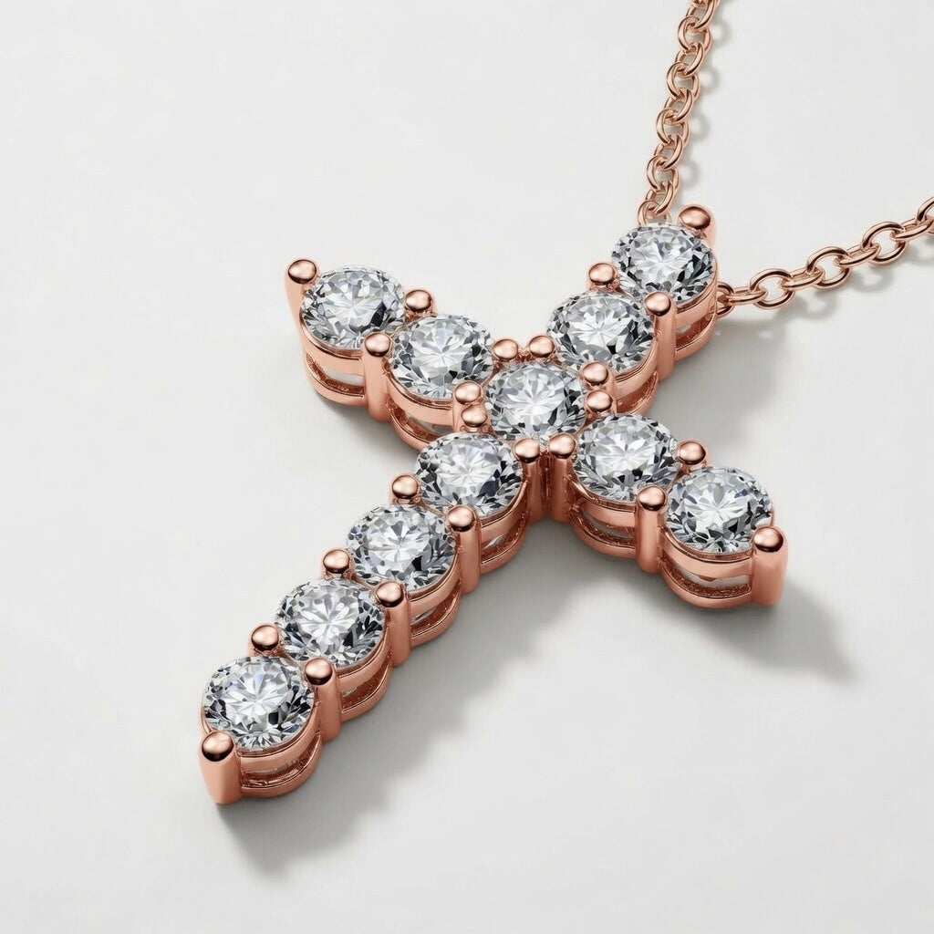 1.00 CTW Round Lab-Grown Diamond Shared Prong Cross Pendant (D–F / VS1–VS2, IGI Certified)