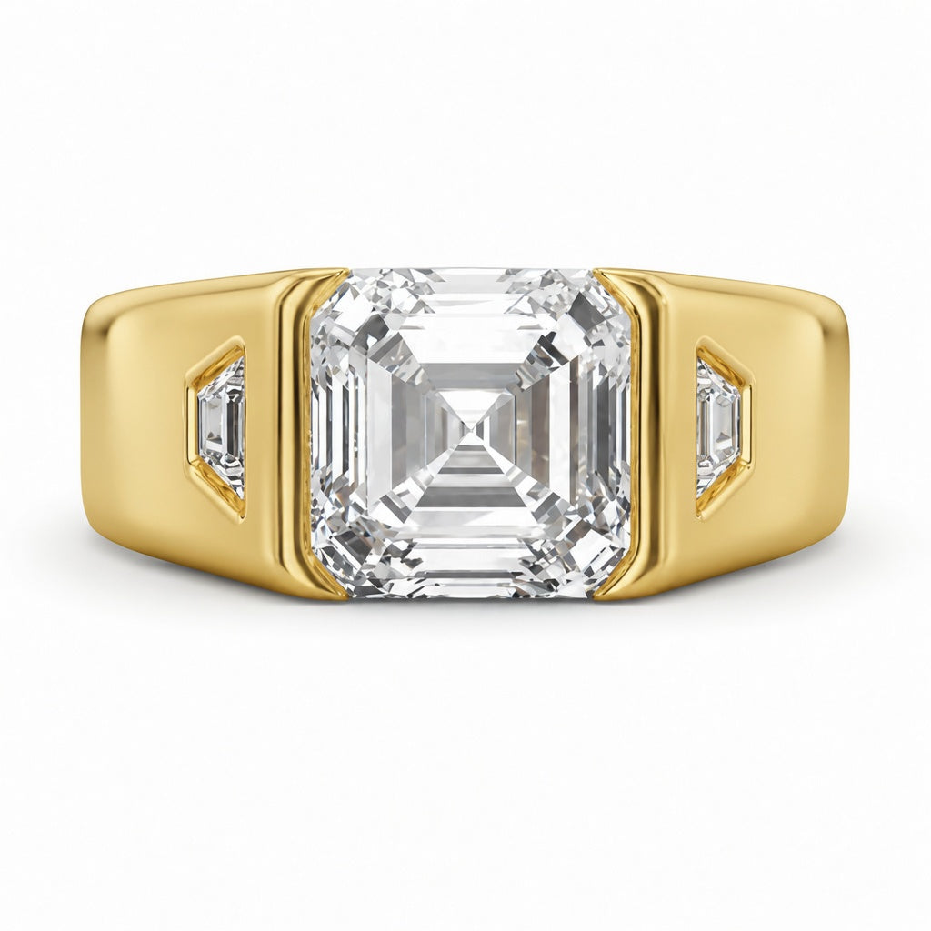 3.00 CT Asscher Cut Lab-Grown Diamond Men's Signet Ring in 14K White Gold – Bold Hip Hop Statement Ring with Side Diamonds