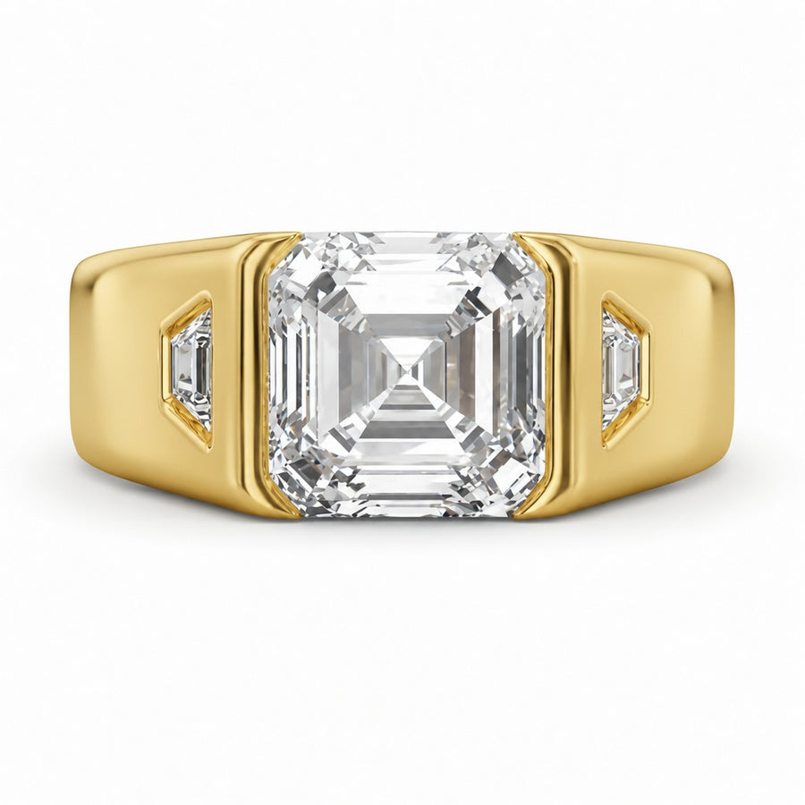 3.00 CT Asscher Cut Lab-Grown Diamond Men's Signet Ring in 14K White Gold – Bold Hip Hop Statement Ring with Side Diamonds