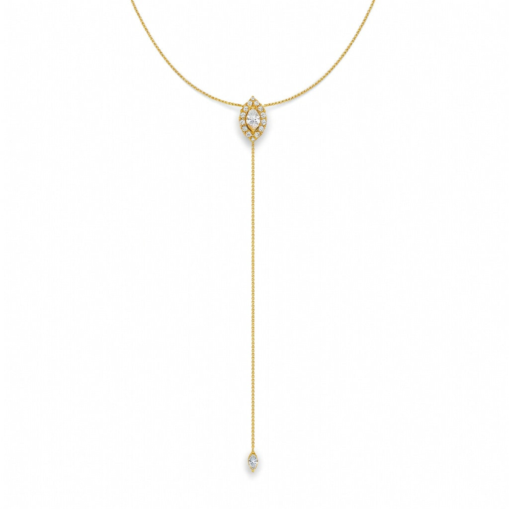 1.1 Ct Round Marquise Cut Diamond Lariat Necklace VS1 D-F White Gold 14k