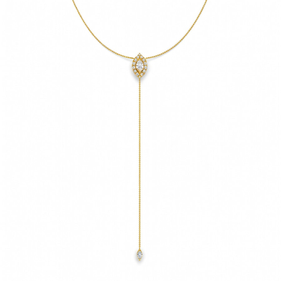 1.1 Ct Round Marquise Cut Diamond Lariat Necklace VS1 D-F White Gold 14k