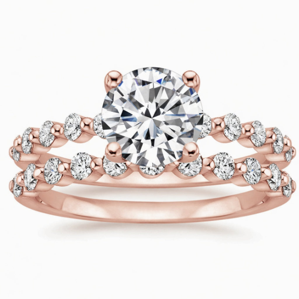 1.85 CT Marseille Round Lab-Grown Diamond 2PCS Bridal Set in 14K White Gold – Floating Shared Prong Wedding Ring Design
