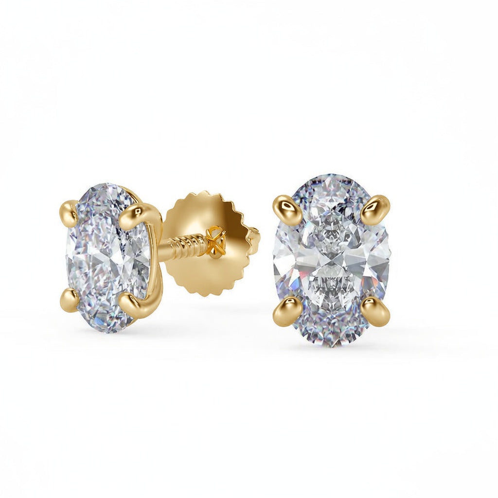 1 Ct Oval Cut Stud Diamond Earrings VS1 D Screw Back White Gold 14k