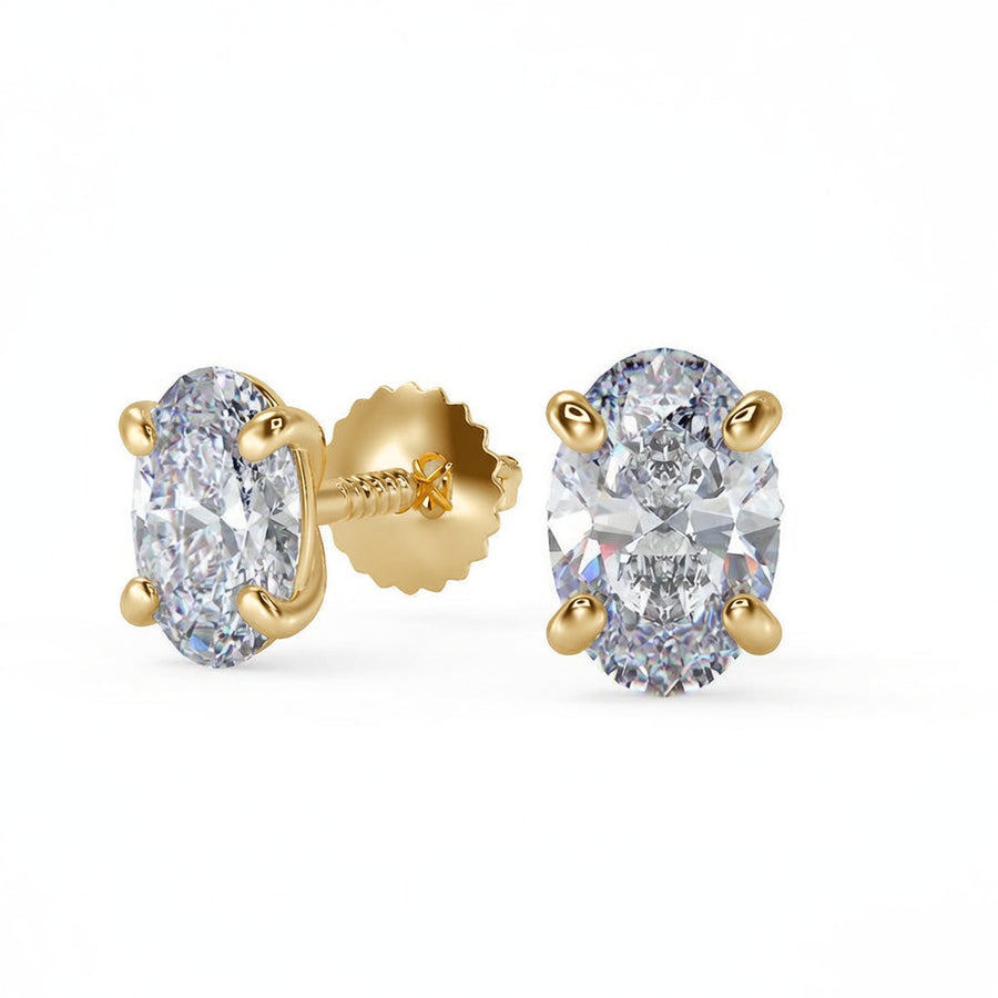 1 Ct Oval Cut Stud Diamond Earrings VS1 D Screw Back White Gold 14k