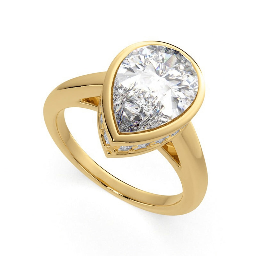 Xenia 4.15 Carat Pear Cut Halo Pave Solitaire Engagement Ring
