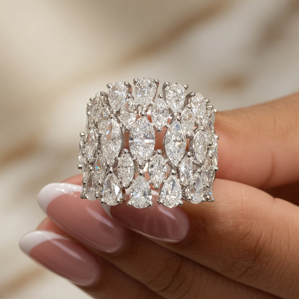 4.05 CT Lab-Grown Diamond Dome Fashion Ring in 14K White Gold (D–F / VS1–VS2)
