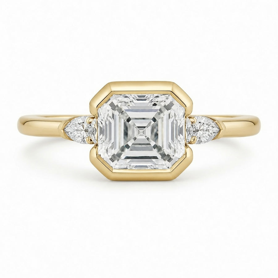 3.40 CT Asscher Cut Lab-Grown Diamond Engagement Ring in 14K White Gold – Marquise Accent Bezel Set Art Deco Design
