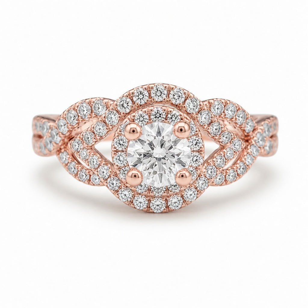 2.00 CT Round Lab-Grown Diamond Double Halo Engagement Ring in 14K White Gold – Twisted Bridal Design