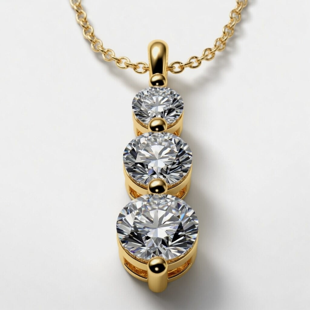 1.50 Carat Round Lab-Grown Diamond Three-Stone Drop Pendant VS1 D-F 14K White Gold with Adjustable Chain