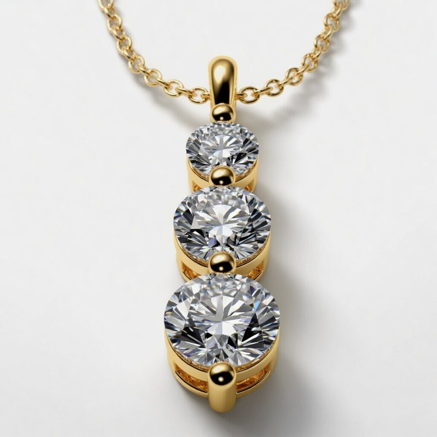 1.50 Carat Round Lab-Grown Diamond Three-Stone Drop Pendant VS1 D-F 14K White Gold with Adjustable Chain