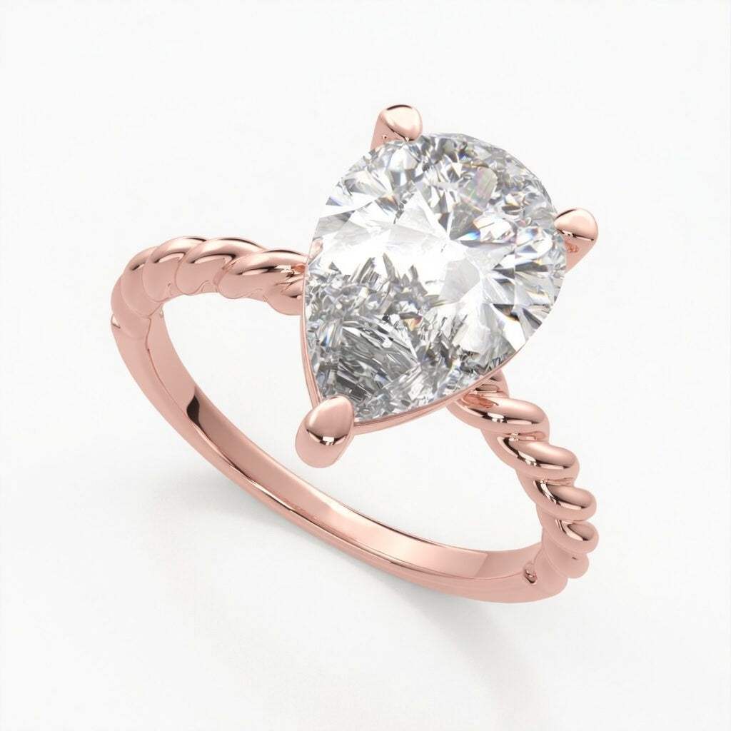 Renata 4 Carat Pear Cut Solitaire Rope Engagement Ring