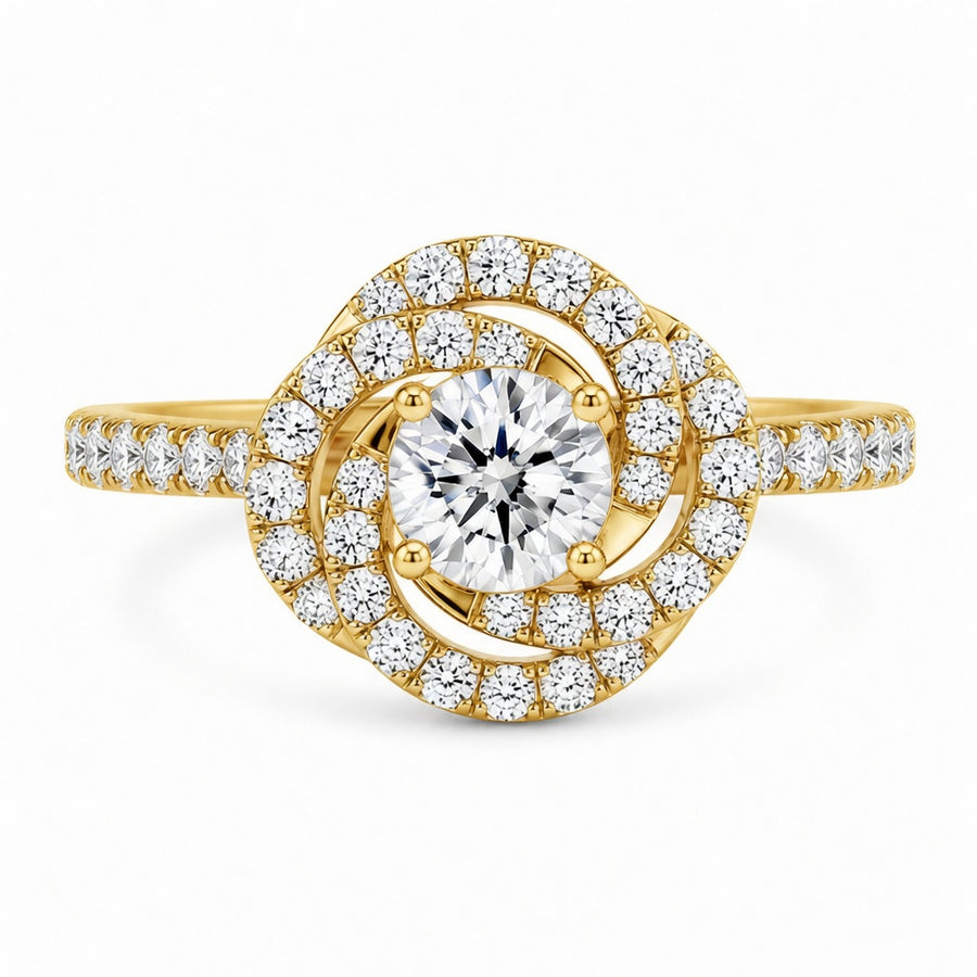 1.50 CT Round Cut Lab-Grown Diamond Double Halo Engagement Ring Set in 14K White Gold