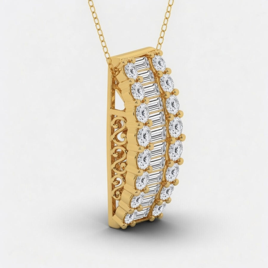 3.00 CTW Baguette and Round Lab-Grown Diamond Pendant with Adjustable Chain (D–F / VS1–VS2)
