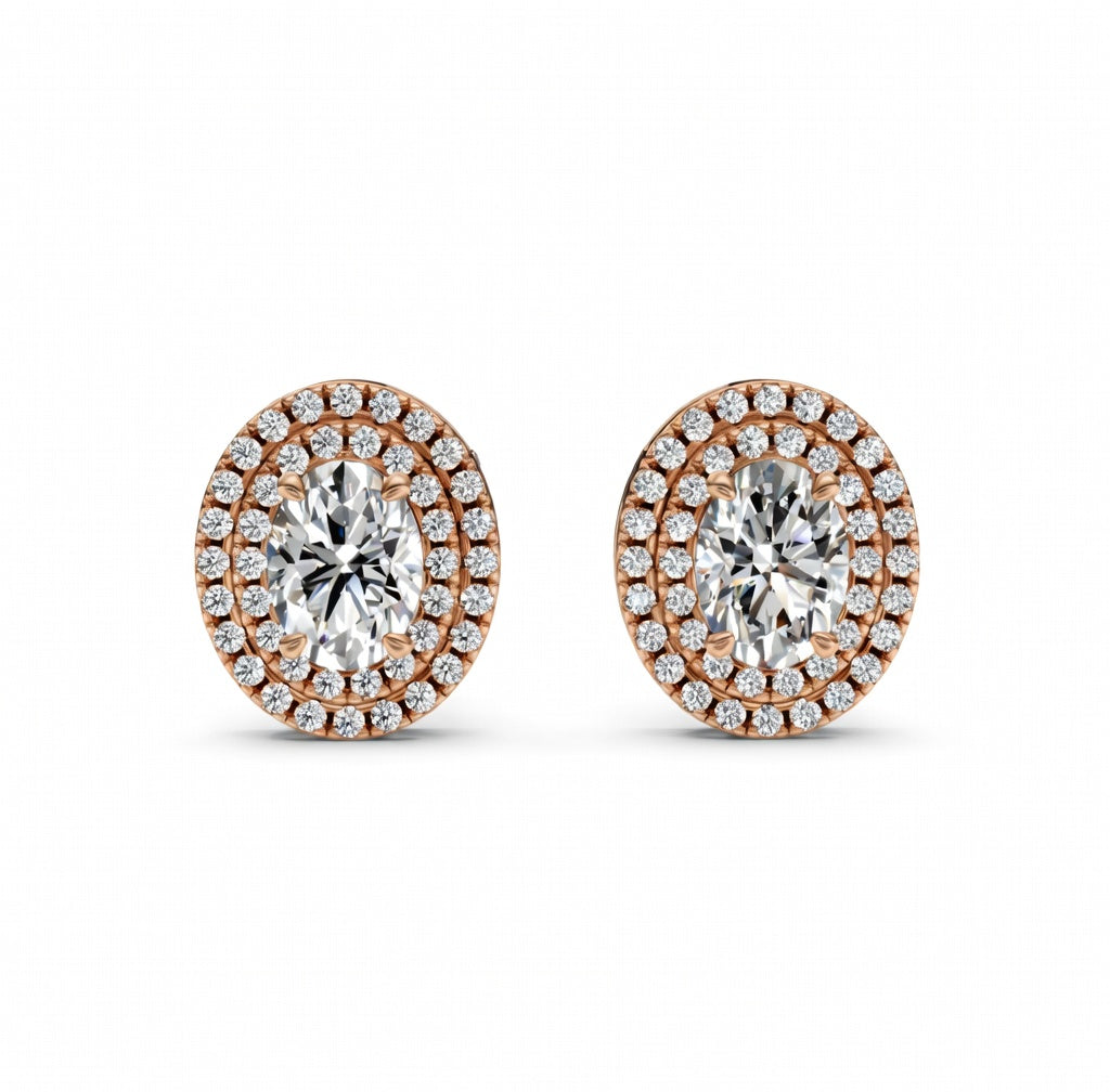 2.5 ct Oval Round Cut Stud Solitaire Diamond Earrings VS1 D White Gold 14k